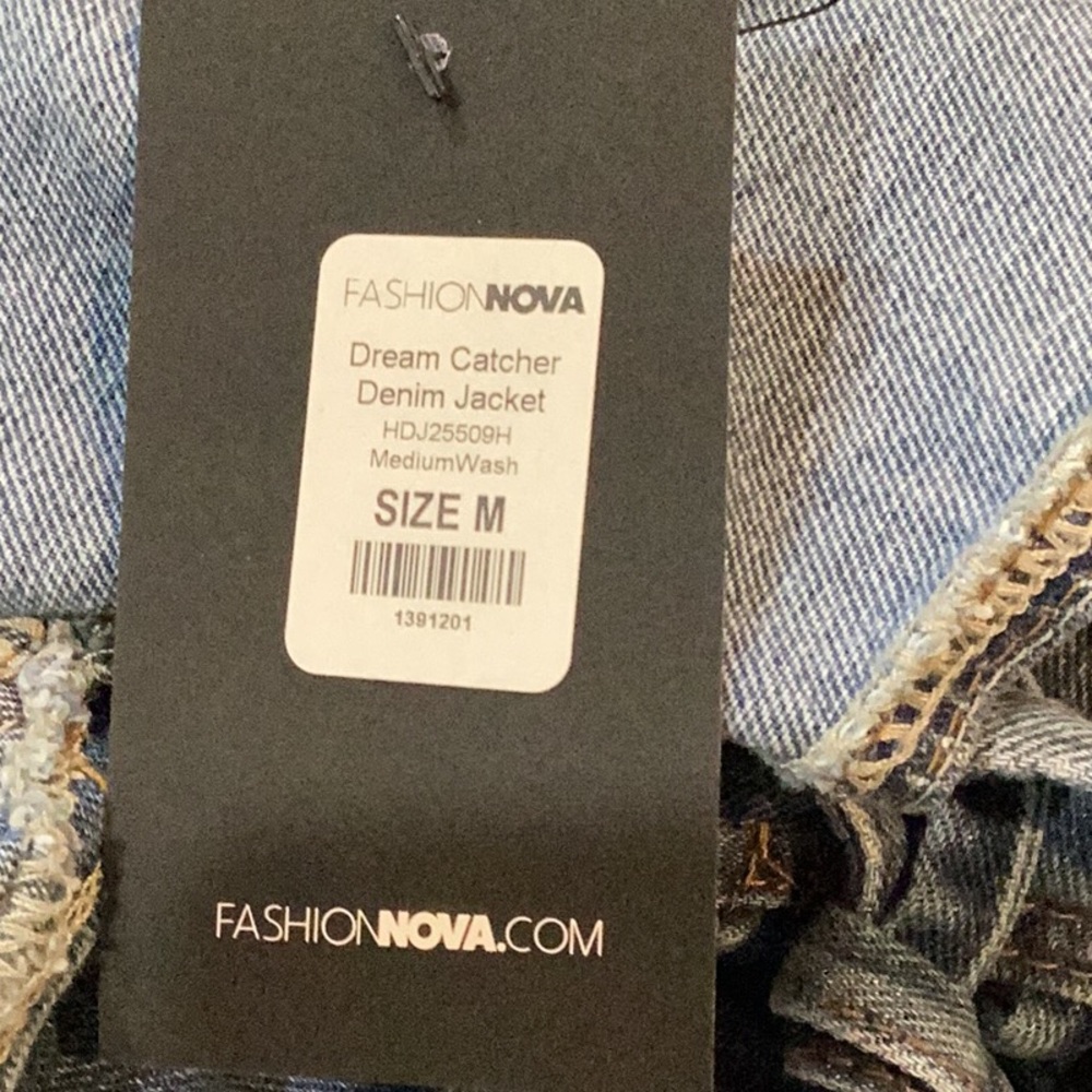 NWT Coachella Fashion Nova Dream Catcher Denim Jacket Fringe Tassels Size M - Picture 8 of 16